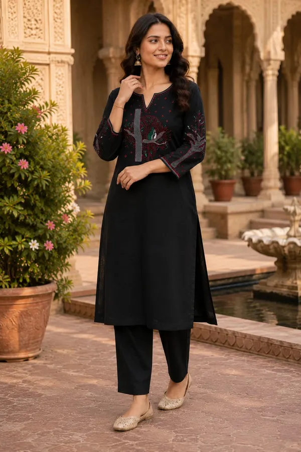 Black_Embroidered_Straight_Kurta_Set_for_Women