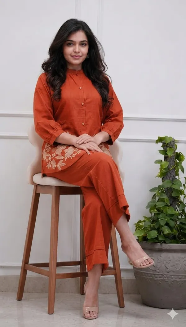 Orange_Embroidered_Kurta_Pant_Set_for_Women