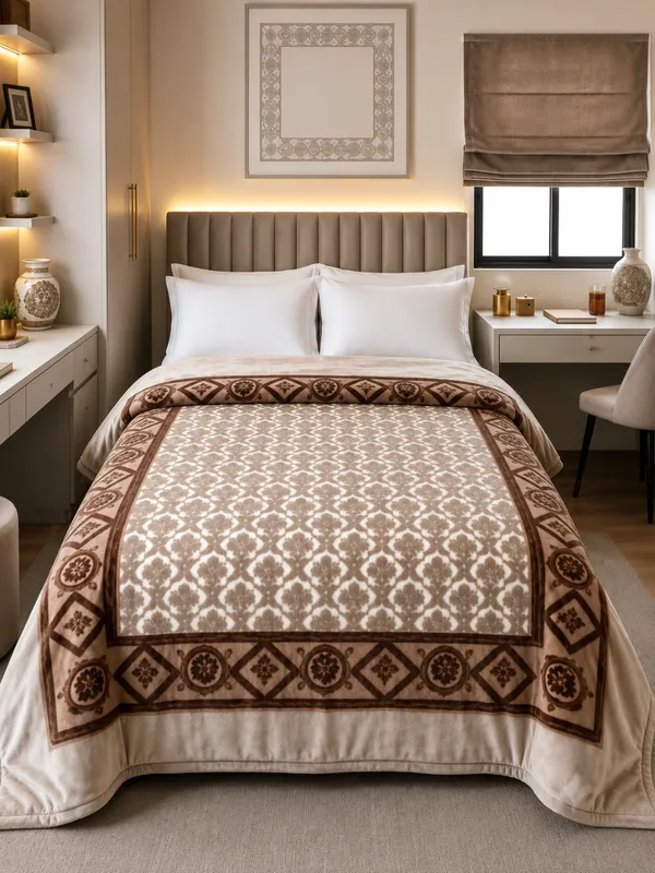 Brown_Traditional_Geometric_Pattern_Bed_Blanket