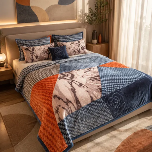 Blue_Orange_Patchwork_Print_Blanket