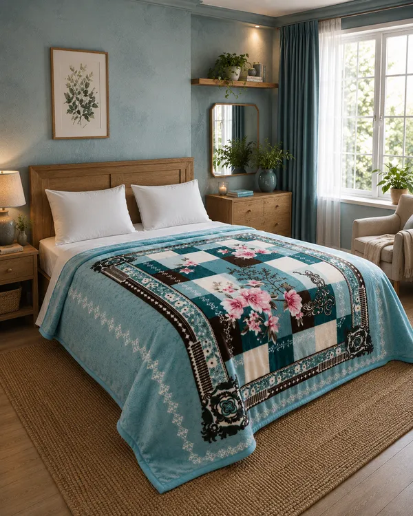 Teal_Patchwork_Floral_Print_Blanket