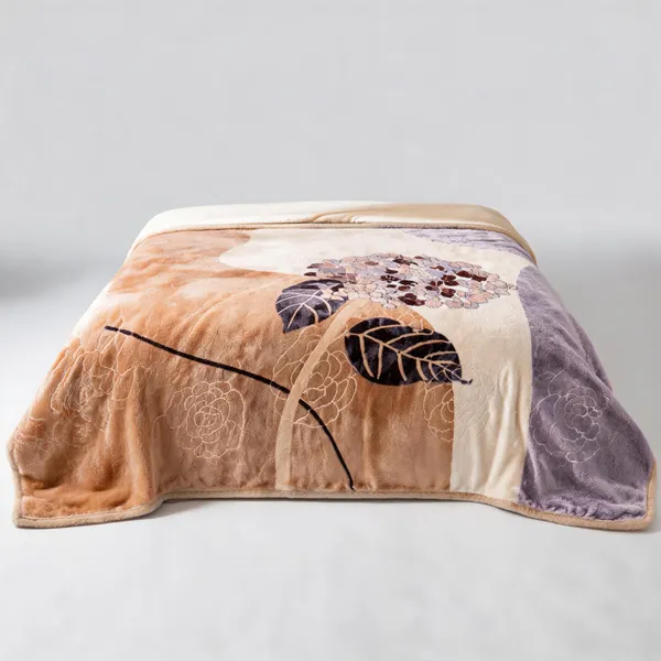 Beige_And_Mauve_Premium_Angora_Yarn_Polyester_Floral_Print_Bed_Blanket