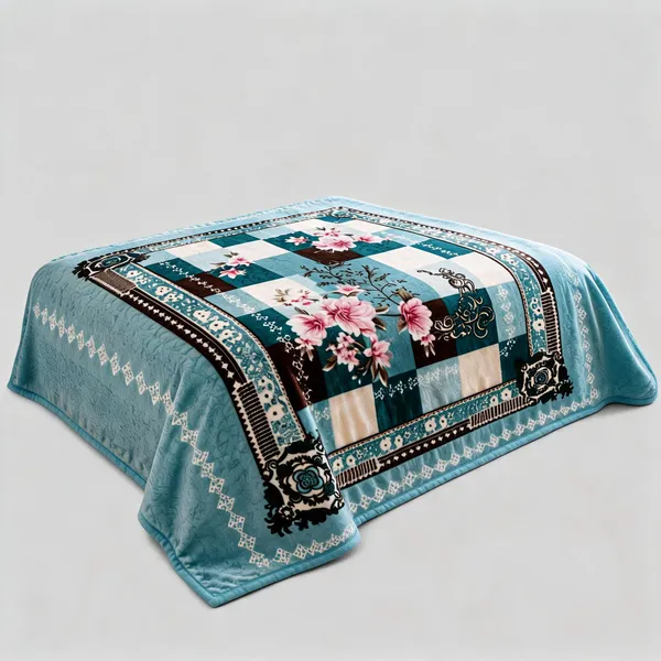 Teal_Premium_Angora_Yarn_Polyester_Teal_Patchwork_Floral_Print_Blanket