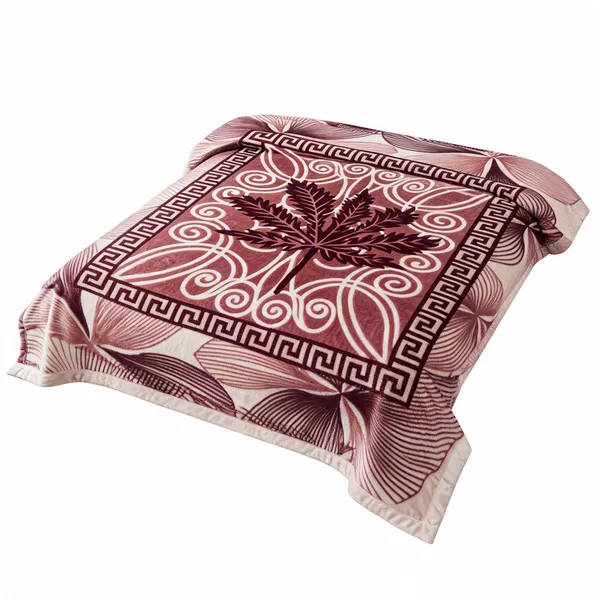 Beige_Premium_Angora_Yarn_Polyester_Floral_Print_Blanket