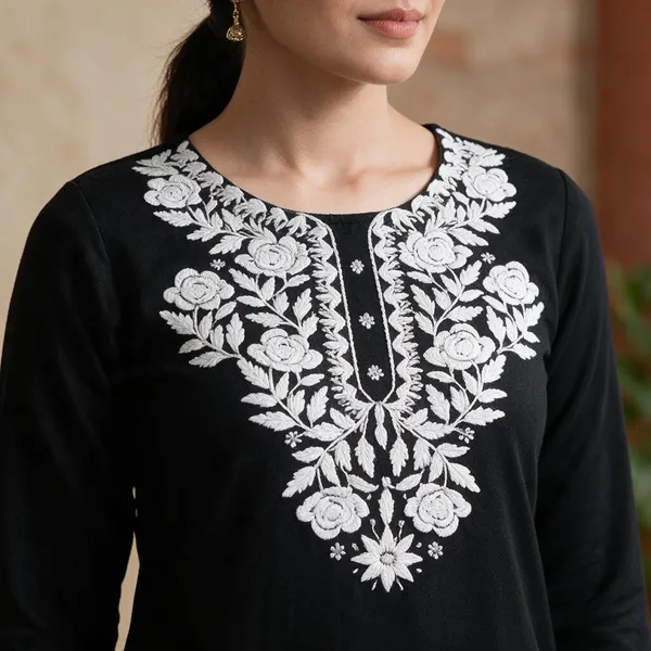 Black_Floral_Embroidered_Straight_Short_Kurta_For_Women