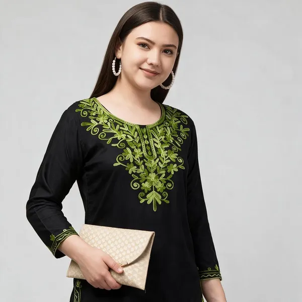 Black_Floral_Embroidered_Straight_Short_Kurta_For_Women