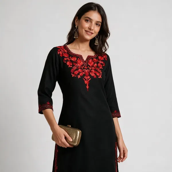 Black_Floral_Embroidered_Straight_Short_Kurta_For_Women