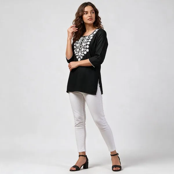 Black_Floral_Embroidered_Straight_Kurta_For_Women