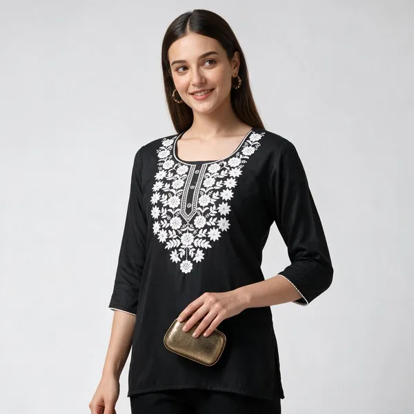 Black_Floral_Embroidered_Straight_Kurta_For_Women