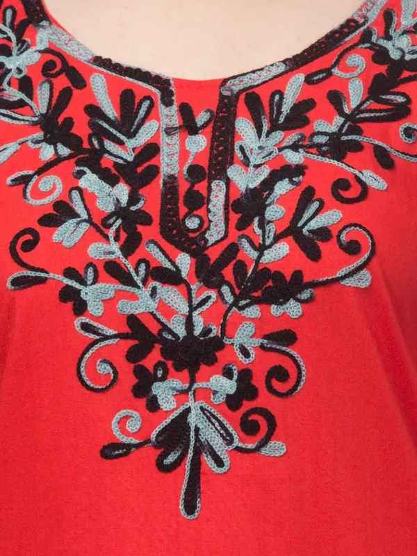 Red_Floral_Printed_Straight_Short_Kurta_For_Women