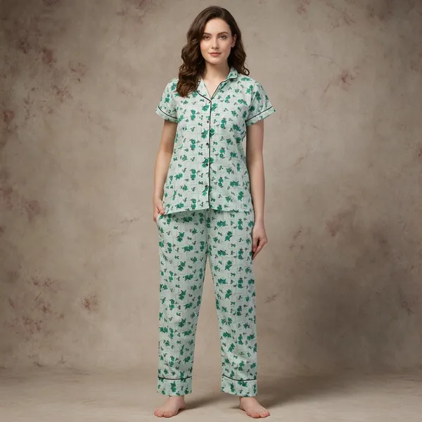 Mint_Green_Floral_Print_Relaxed_Fit_Pyjama_Set_For_Women