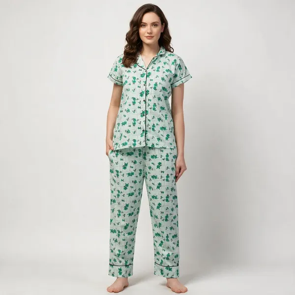 Mint_Green_Floral_Print_Relaxed_Fit_Pyjama_Set_For_Women