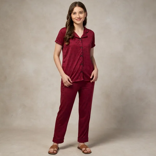 Maroon_Rayon_Regular_Fit_Pyjama_Set_For_Women