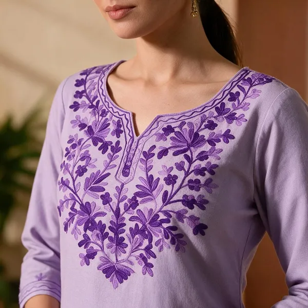 Lavender_Floral_Embroidered_Straight_Short_Kurta_For_Women