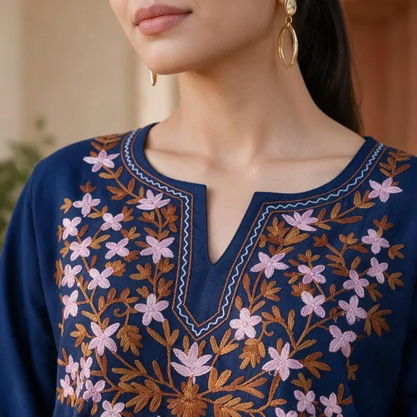 Navy_Blue_Floral_Embroidered_Straight_Short_Kurta_For_Women