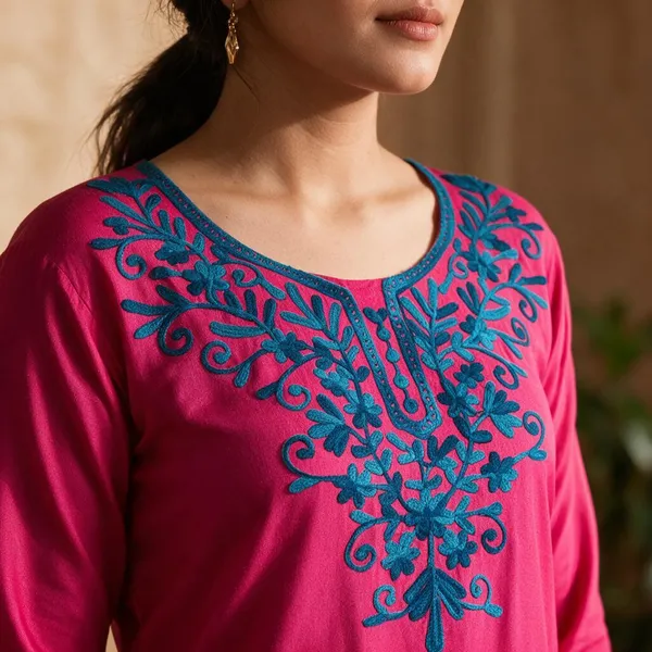 Pink_Floral_Print_Straight_Short_Kurta_For_Women