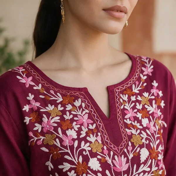 Pink_Floral_Embroidered_Straight_Short_Kurta_For_Women