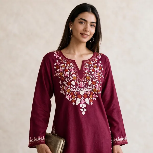 Pink_Floral_Embroidered_Straight_Short_Kurta_For_Women