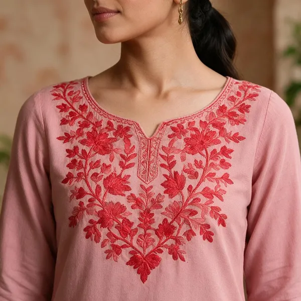 Pink_Floral_Embroidered_Straight_Short_Kurta_For_Women