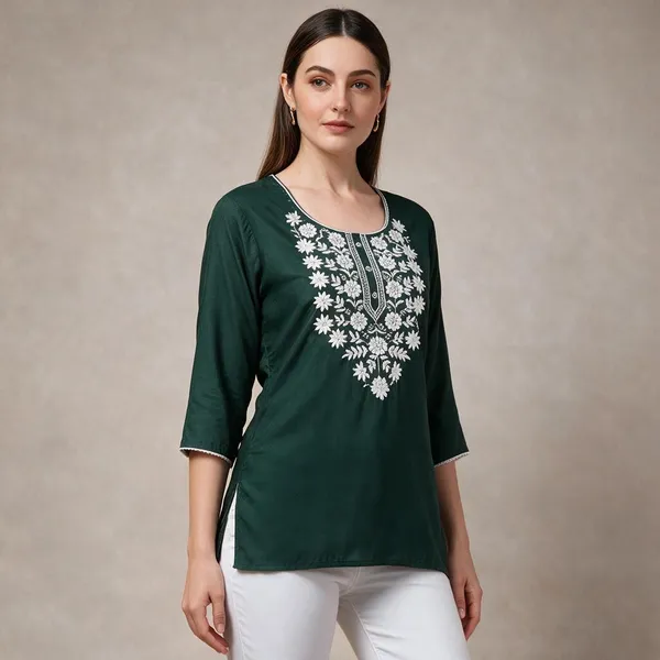 Green_Floral_Embroidered_Straight_Short_Kurta_For_Women