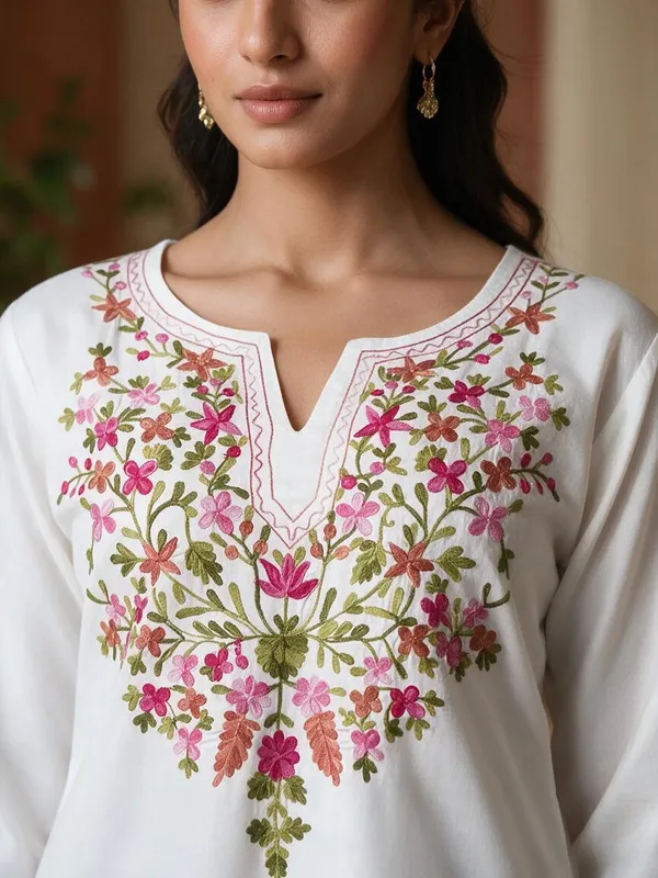 White_Floral_Embroidered_Straight_Kurta_For_Women