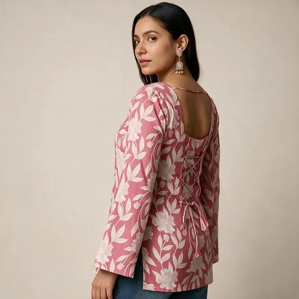 Pink_Floral_Print_Flared_Top_For_Women