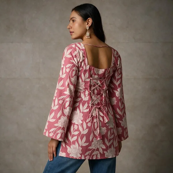 Pink_Floral_Print_Flared_Top_For_Women