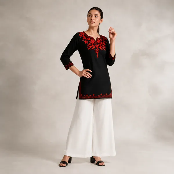 Black_Floral_Embroidered_Straight_Short_Kurta_For_Women
