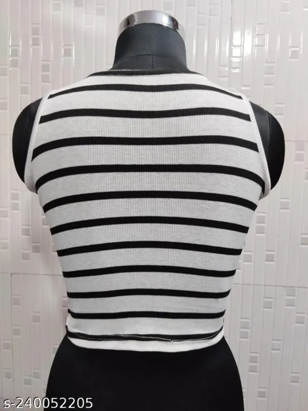 New_Design_Round_Neck_Striped_Cut_Sleeve_Printed_Top_Women_Crop_Top_Women_Crop_Tshirt_Printed_Tops_Tops_For_Women_Sleeveless_Tops