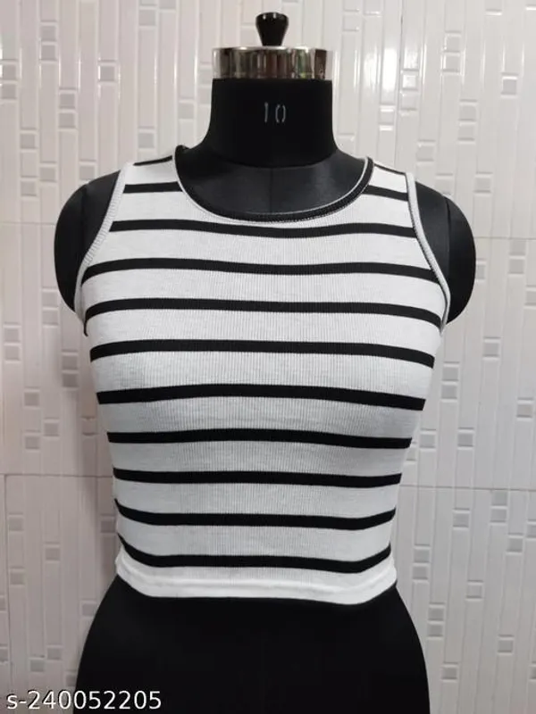 New_Design_Round_Neck_Striped_Cut_Sleeve_Printed_Top_Women_Crop_Top_Women_Crop_Tshirt_Printed_Tops_Tops_For_Women_Sleeveless_Tops