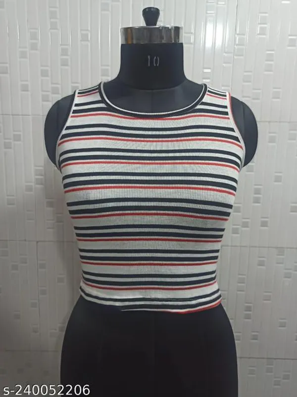 New_Design_Round_Neck_Striped_Cut_Sleeve_Printed_Top_Women_Crop_Top_Women_Crop_Tshirt_Printed_Tops_Tops_For_Women_Sleeveless_Tops