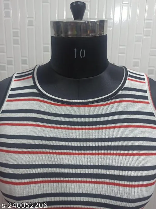 New_Design_Round_Neck_Striped_Cut_Sleeve_Printed_Top_Women_Crop_Top_Women_Crop_Tshirt_Printed_Tops_Tops_For_Women_Sleeveless_Tops