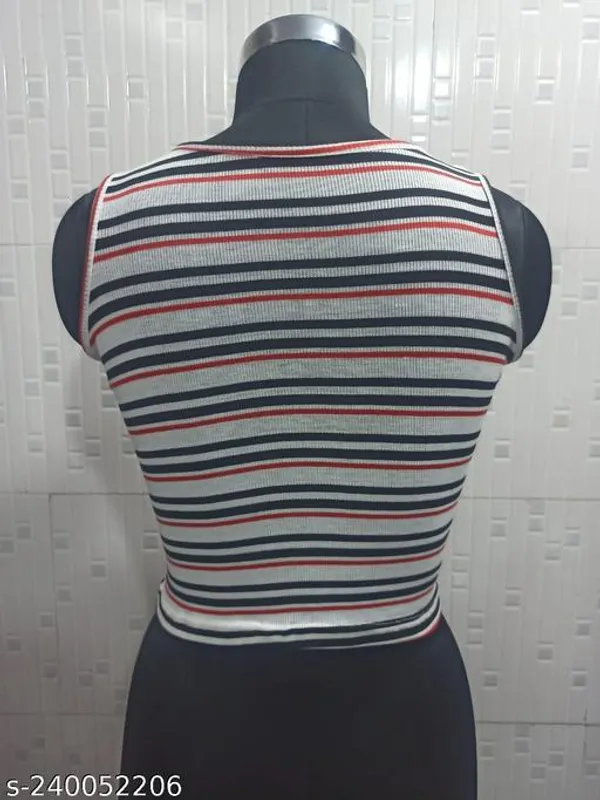New_Design_Round_Neck_Striped_Cut_Sleeve_Printed_Top_Women_Crop_Top_Women_Crop_Tshirt_Printed_Tops_Tops_For_Women_Sleeveless_Tops
