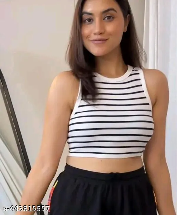 Striped_Top_For_Women_Crop_Top_For_Women_And_Girl_Crop_Top_White_Crop_Top_Short_Top_Black_Line_Top_Womens_Fashion_Women_S_Round_High_Neck_Full_Sleeves_Stylish