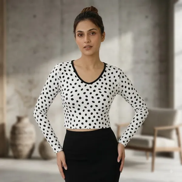 Women_S_Printed_Full_Sleeve_Crop_Top_Polka_Dot_Cartoon_Print_V_Neck_Slim_Fit_Casual_Western_Top