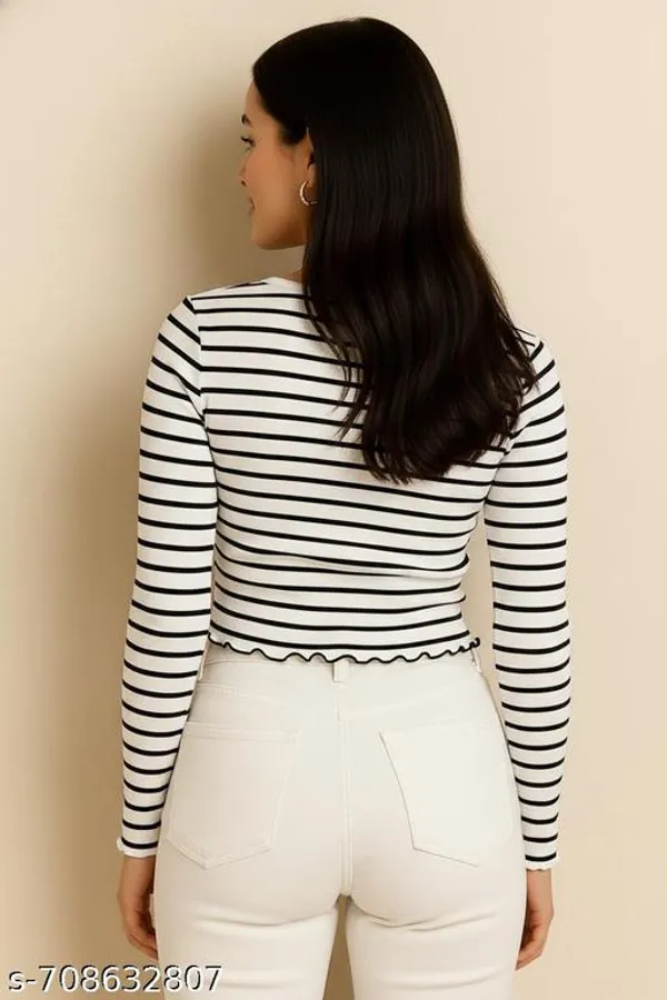 Women_S_Striped_Cropped_Top_Long_Sleeve_V_Neck_Ribbed_Top