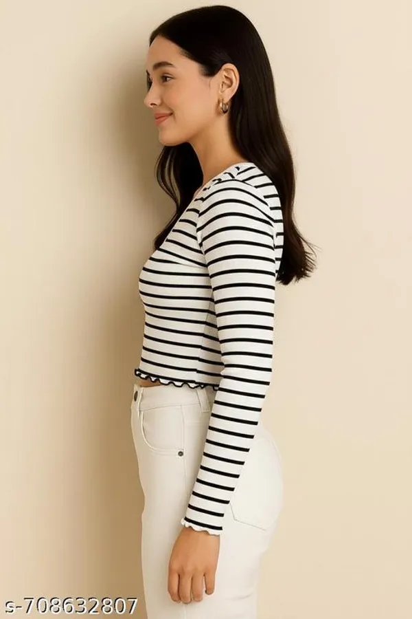 Women_S_Striped_Cropped_Top_Long_Sleeve_V_Neck_Ribbed_Top