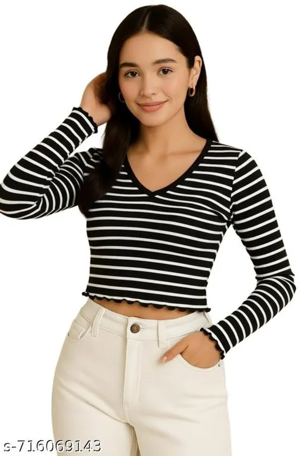 Women_S_Black_Striped_Ribbed_Crop_Top_Full_Sleeve_V_Neck_Casual_Western_Top