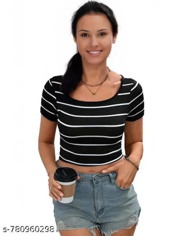 Women_Scoop_Neck_Striped_Crop_Top_Short_Sleeve_Slim_Fit_Ribbed_Cotton_Crop_Tee_For_Girls_Women
