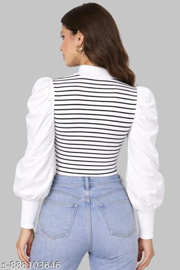 Women_Black_Striped_High_Neck_Top_Puff_Sleeve_Full_Sleeve_Stylish_Casual_Party_Wear_Top