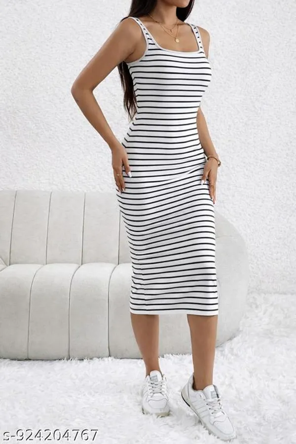 Women_White_Black_Striped_Bodycon_Midi_Dress_With_Side_Slit_Sleeveless_Tank_Dress_Slim_Fit_Casual_Party_Wear