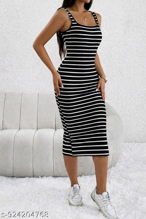 Women_White_Black_Striped_Bodycon_Midi_Dress_With_Side_Slit_Sleeveless_Tank_Dress_Slim_Fit_Casual_Party_Wear