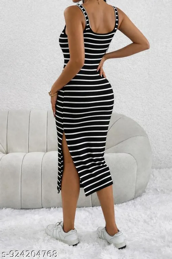 Women_White_Black_Striped_Bodycon_Midi_Dress_With_Side_Slit_Sleeveless_Tank_Dress_Slim_Fit_Casual_Party_Wear