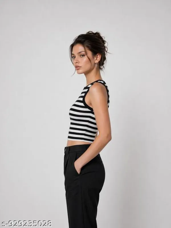 Women_And_Girls_Striped_Crop_Tank_Top_Sleeveless_Round_Neck_Slim_Fit_Top_Stretchable_Casual_Wear_Stripe_Tank_Top