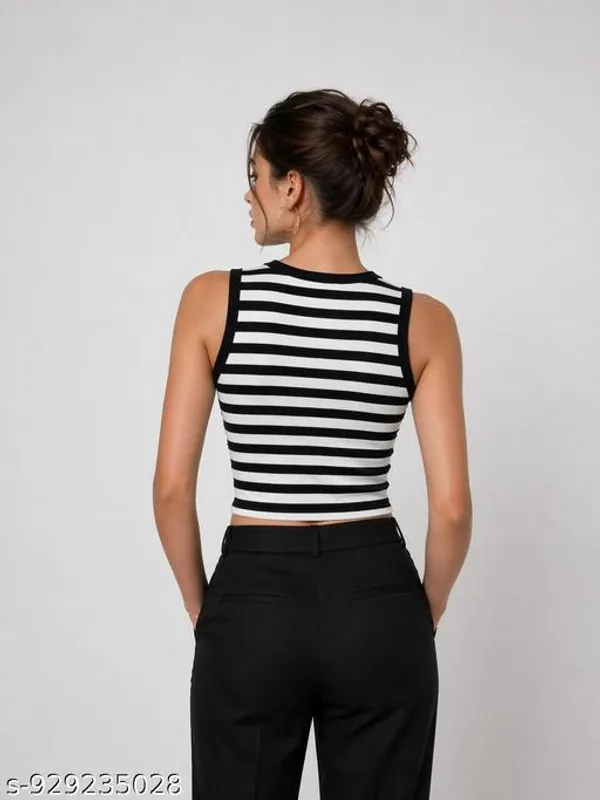 Women_And_Girls_Striped_Crop_Tank_Top_Sleeveless_Round_Neck_Slim_Fit_Top_Stretchable_Casual_Wear_Stripe_Tank_Top