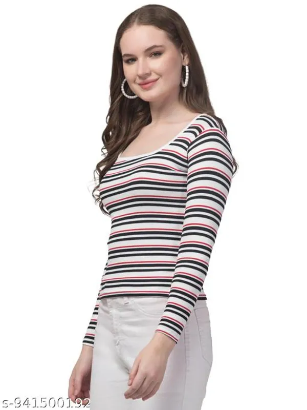 Girl_And_Women_Striped_Ribbed_Top_Full_Sleeve_Square_Neck_Fitted_Western_Top_For_Women