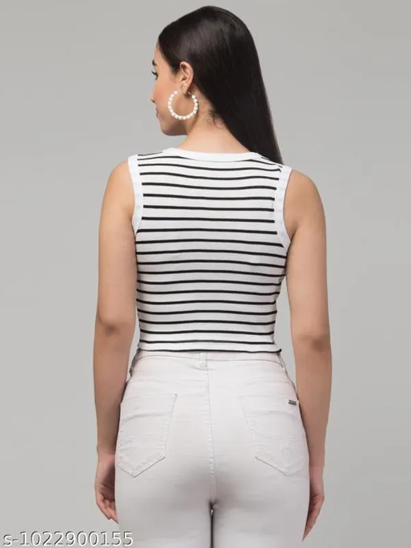 Girls_Black_White_Striped_Ribbed_Sleeveless_Crop_Tank_Top_Round_Neck_Casual_Stretch_Vest