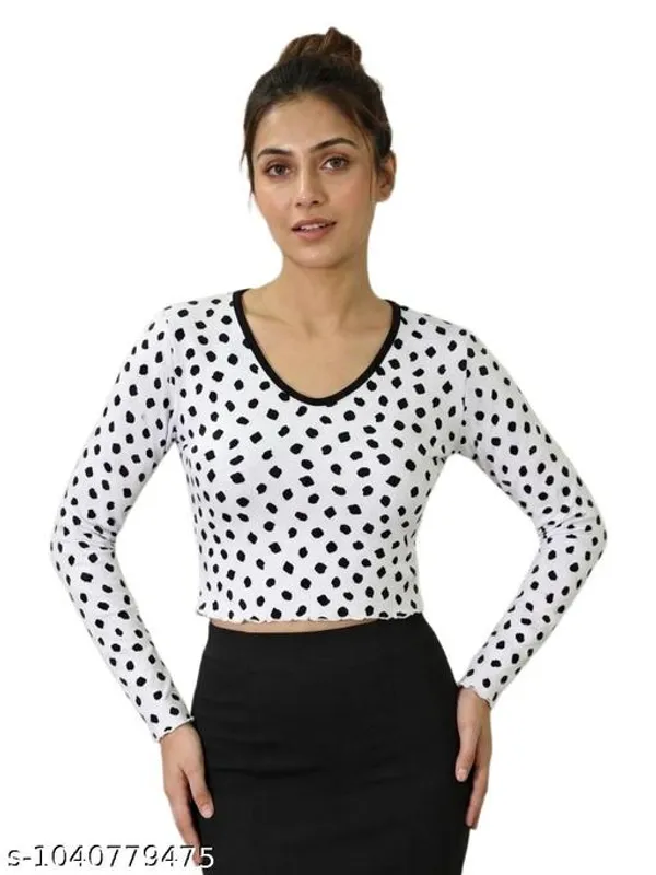 Women_S_Printed_Full_Sleeve_Crop_Top_Polka_Dot_Cartoon_Print_V_Neck_Slim_Fit_Casual_Western_Top