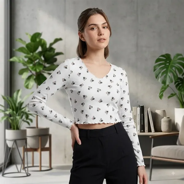 Women_S_Printed_Full_Sleeve_Crop_Top_Polka_Dot_Cartoon_Print_V_Neck_Slim_Fit_Casual_Western_Top