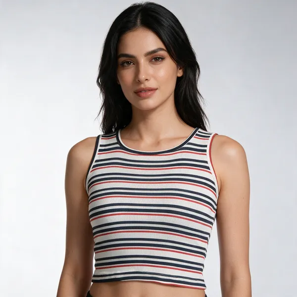 New_Design_Round_Neck_Striped_Cut_Sleeve_Printed_Top_Women_Crop_Top_Women_Crop_Tshirt_Printed_Tops_Tops_For_Women_Sleeveless_Tops